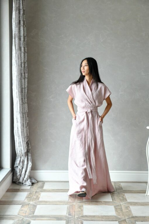 Enchanting HARPER Flowing Linen Wrap Dress for Summer Grace and Timeless Elegance