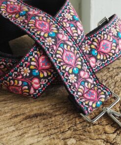 Groovy Floral Woven Crossbody Guitar Strap Purse - Pink and Black