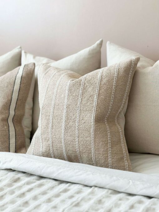 Cozy Comfort Premium India Cotton Beige Stripe Cushion for a Serene Ambiance
