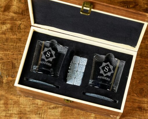Personalized Whiskey Glasses Wood Box Set Engraved Bourbon Gifts for Special Occasions