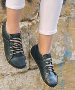 Grounding Barefoot Sneakers Toledo Green - Handmade Green Leather for Women