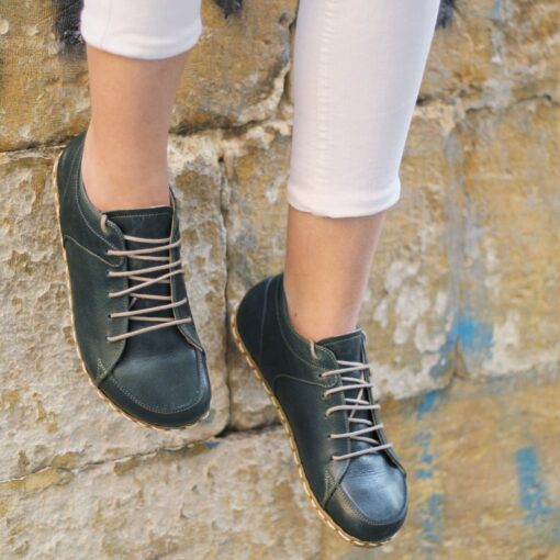 Grounding Barefoot Sneakers Toledo Green - Handmade Green Leather for Women