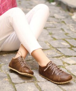 Barefooters Women's Tie Sneakers Classic Crazy Brown Leather Sneakers for Unparalleled Comfort and Style