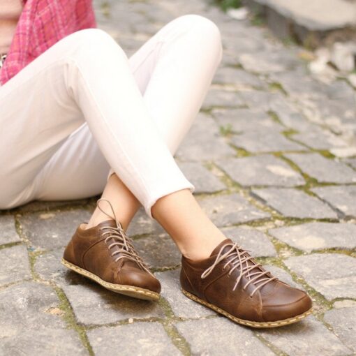 Barefooters Women's Tie Sneakers Classic Crazy Brown Leather Sneakers for Unparalleled Comfort and Style