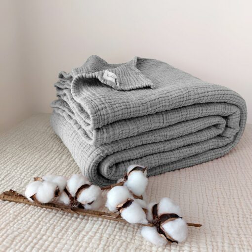 Ultra-Soft Light Gray Pure Cotton 4-Layer Gauze Throw Indulge in Comfort and Style
