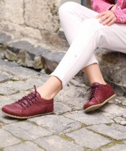 Barefooters Sneakers Slip On, Leather, Crazy Burgundy