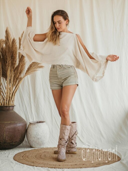 Earthy Boho Vibes Raw Cotton Tunic with Open Sides for Festival Chic