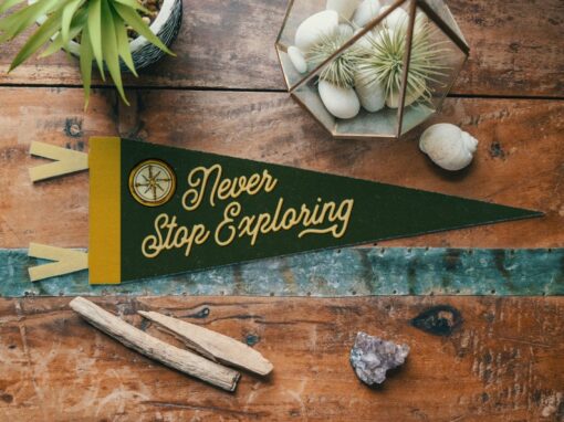 Never Stop Exploring Felt Pennant Adventure-Inspired Wall Art for Wanderlust Souls