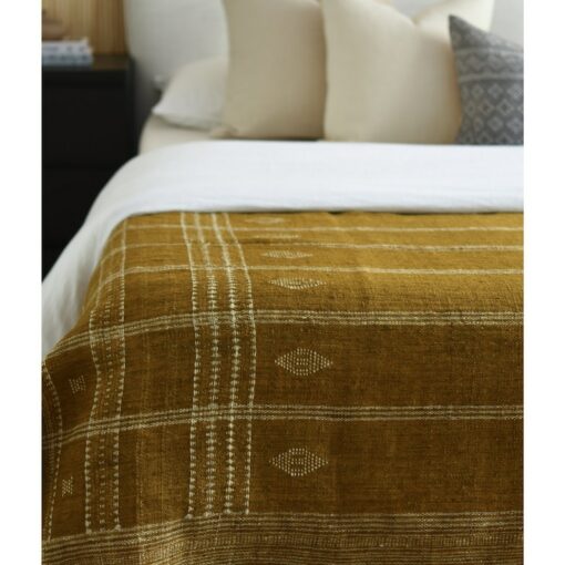 Cozy Haven Mustard Woven Wool Blanket for Warmth and Style