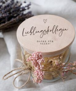 Personalized Farewell Gift Engraved Glass Storage Jar with Wooden Lid for Cherished Colleague