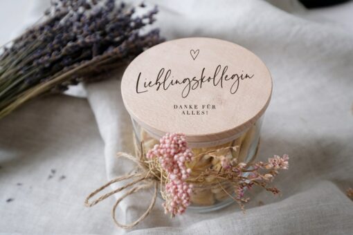 Personalized Farewell Gift Engraved Glass Storage Jar with Wooden Lid for Cherished Colleague
