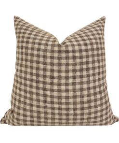 MABEL Farmhouse Charm in a Check - Designer Brown Gingham Linen Pillow Cover