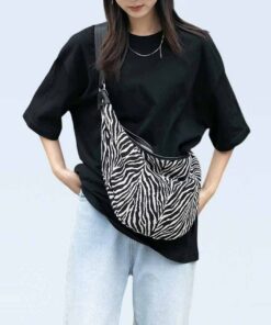 Oversized Moon Bag Canvas Croissant Crossbody, Nylon Sling, Zebra Shoulder Bag