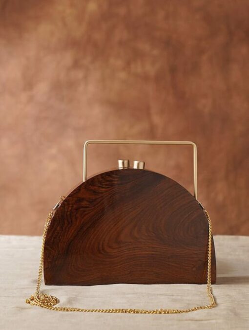 Exquisite Brown Handcrafted Wooden Clutch A Timeless Accessory for Special Occasions