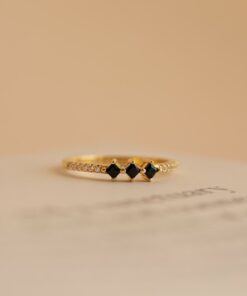 Black Diamond Art Deco Ring Minimalist Geometric Band for Her (RR074)