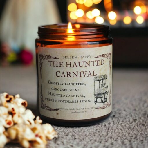 Haunted Carnival Caramel Popcorn Candle A Literary Treat for Halloween and Fall