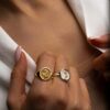 Personalized Floral Signet Ring Birth Flower and Sunflower, Delicate Pinky Ring for Women