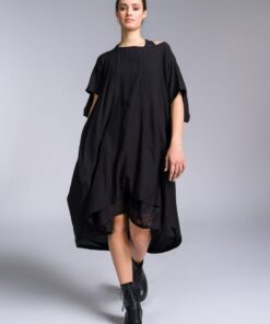 Versatile Draped Dress Elevate Your Style with Mixed Fabric Elegance (A92284)