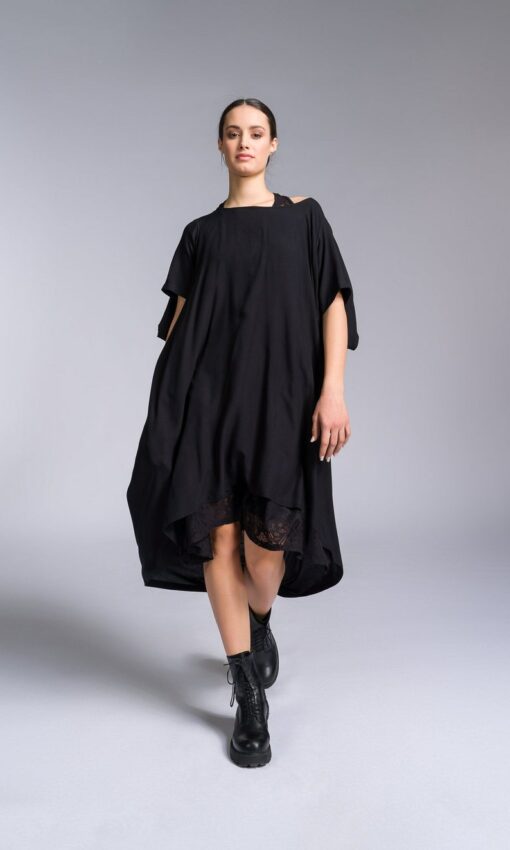 Versatile Draped Dress Elevate Your Style with Mixed Fabric Elegance (A92284)
