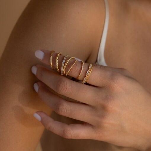 Caitlyn's Minimalist Diamond Ring Trio Stackable Gemstone Bands for Bridesmaids and Weddings (RR109)