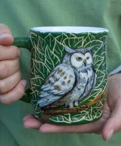 Handcrafted Owl Ceramic Mug Eco-Friendly Tea and Coffee Cup in 9oz, 12oz, 14oz, 16oz