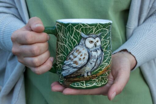 Handcrafted Owl Ceramic Mug Eco-Friendly Tea and Coffee Cup in 9oz, 12oz, 14oz, 16oz