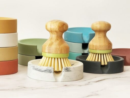 Concrete Haven Self-Draining Scrub Brush Holder for a Pristine Kitchen