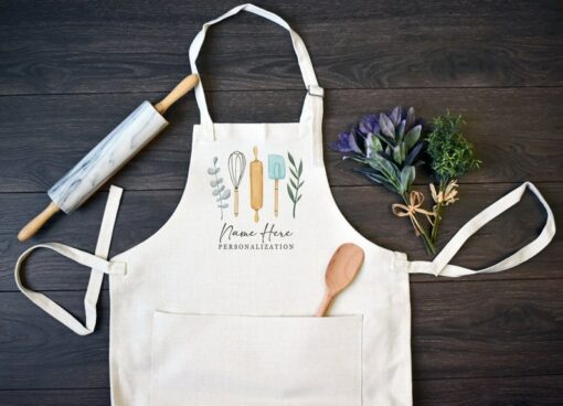 Personalized Linen Kitchen Apron Elevate Your Cooking Style with Custom Embroidered Aprons