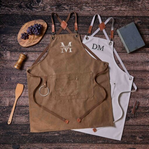 Personalized Canvas Apron Embroidered Custom Gift for Kitchen, Workshop, Barbeque, or Bartending