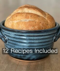 Artisan Bread Baker Blue Glaze Pottery Pot with 12 Recipes - Ready to Ship