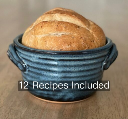 Artisan Bread Baker Blue Glaze Pottery Pot with 12 Recipes - Ready to Ship