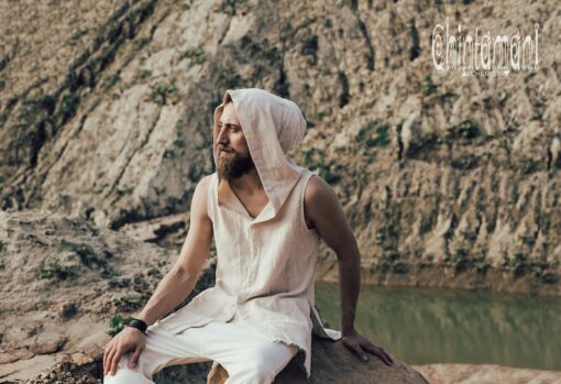 Raw Cotton Man Hooded Shirt Boho Big Hood Vest for Men's Bohemian Style