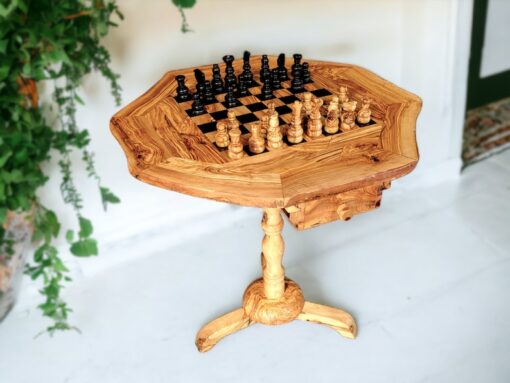 Personalized Olive Wood Chess Table A Timeless Gift for Chess Enthusiasts