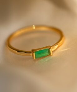 Caitlyn Minimalist's Dainty Jade Baguette Ring A Delicate Green Crystal Anniversary Gift
