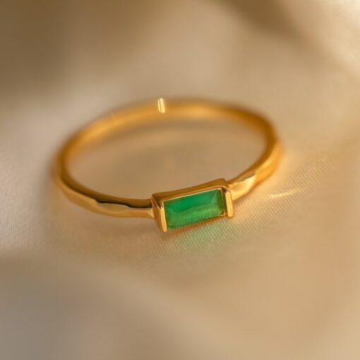 Caitlyn Minimalist's Dainty Jade Baguette Ring A Delicate Green Crystal Anniversary Gift