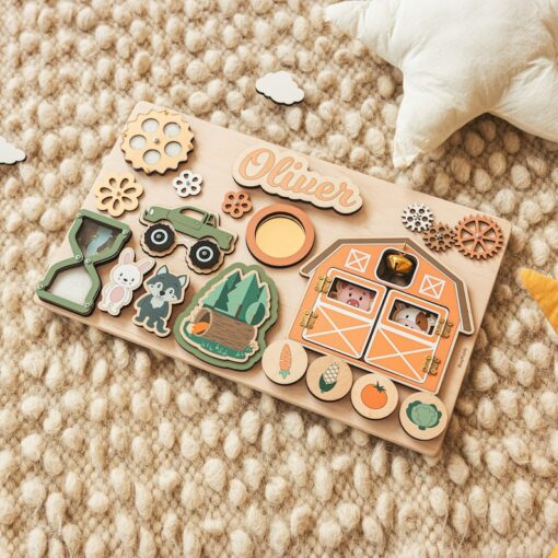 Personalized Sensory Busy Board A Woodland Adventure for Curious Toddlers