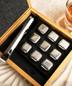 Personalized Bamboo Whiskey Stone Set Elevate Your Home Bar Experience