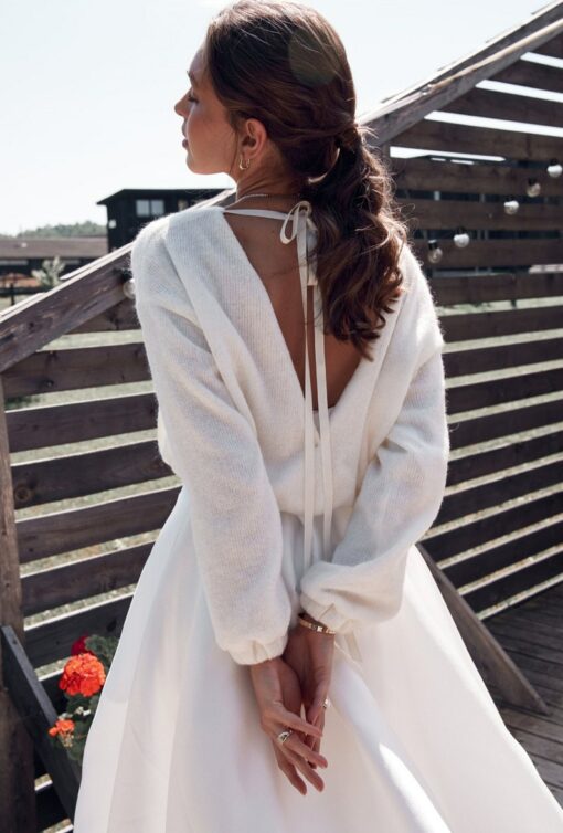 Enchanting Bridal Embrace Ivory Knitted Cardigan with Ribbons for an Autumn Wedding