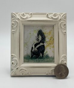 Skunk Framed Miniature Watercolor Art Print Captivating Wildlife in a Tiny Masterpiece