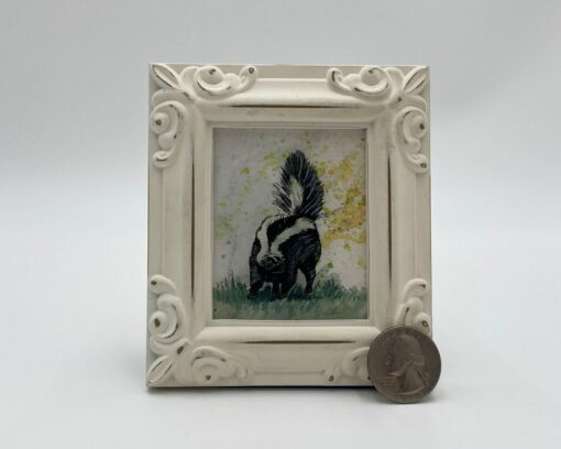 Skunk Framed Miniature Watercolor Art Print Captivating Wildlife in a Tiny Masterpiece