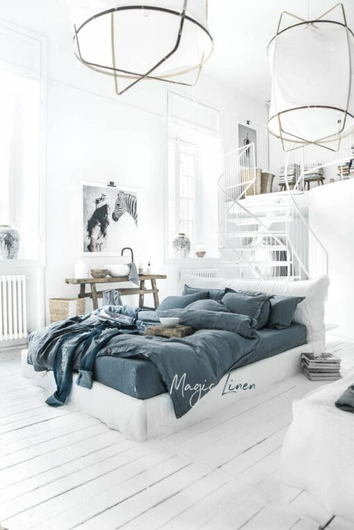 Luxurious Linen Bedding Set Tranquil Gray Blue for a Serene Sleep Haven
