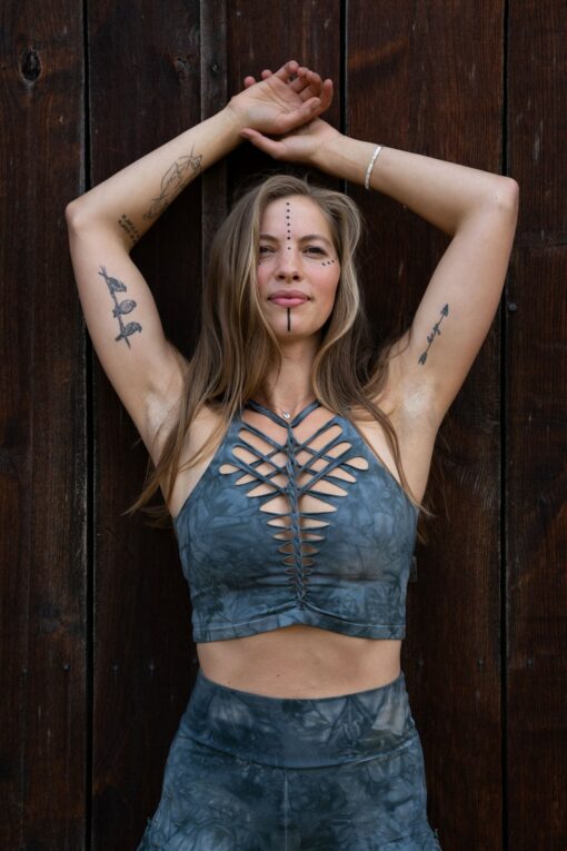 Pewter Crop Top and Hand-Dyed Yoga Slit Weave Fire Hula Hoop Unleash Your Inner Goddess