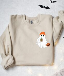 Hauntingly Cute Little Ghost Ice Coffee Sweatshirt for Spooky Season