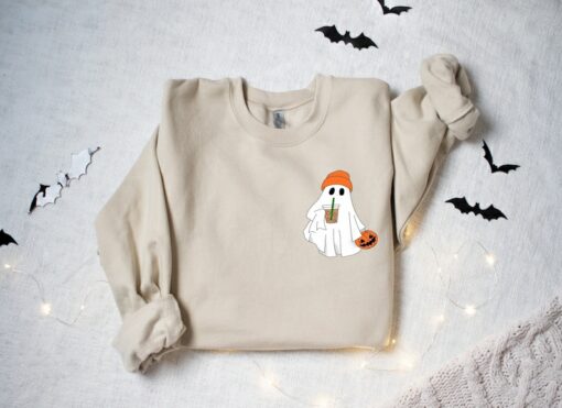 Hauntingly Cute Little Ghost Ice Coffee Sweatshirt for Spooky Season