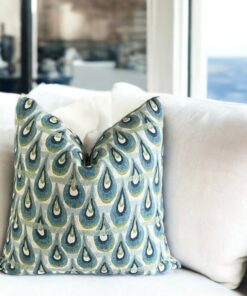 Chloe Birchcloth Throw Pillow Cover Geometric Modernity in Navy, Teal, Lime, and Ivory