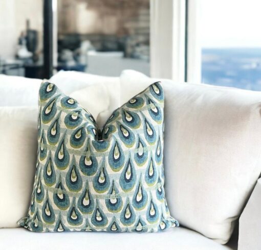 Chloe Birchcloth Throw Pillow Cover Geometric Modernity in Navy, Teal, Lime, and Ivory