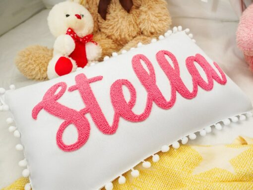 Personalized Name Punch Needle Pillow A Cherished Keepsake for Little Ones