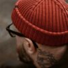 Cozy and Warm Wine Red Merino Wool Ribbed Fisherman Beanie