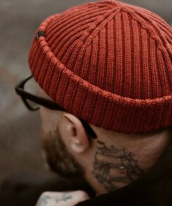 Cozy and Warm Wine Red Merino Wool Ribbed Fisherman Beanie
