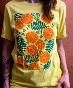 Marigold Meadow Handcrafted Floral T-Shirt with Vibrant Screen Print